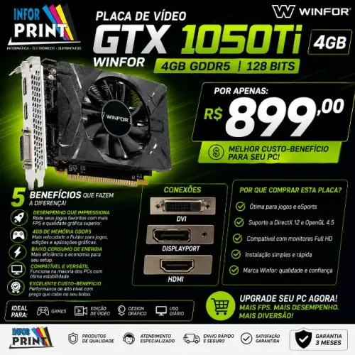 Placa de Video Gtx 1050ti 4gb ddr5 128bits Winfor