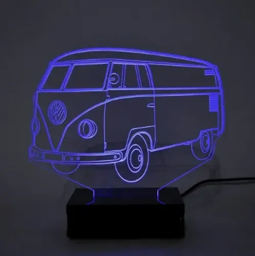 Perua Kombi Abajur Luminária Led Azul Objeto De Colecionador