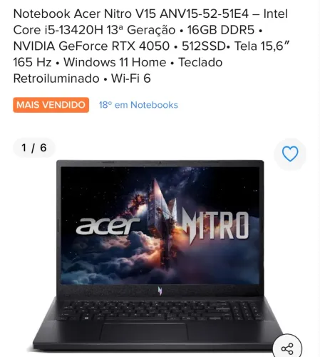 Notebook gamer GeForce RTX 4050