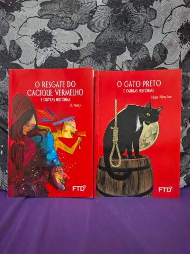 2 Livros FTD: O Gato Preto (Edgar Allan Poe) e O Resgate do Cacique Vermelho (O. Henry)