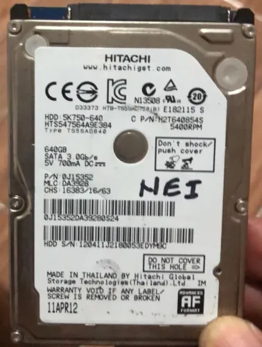 HD Notebook 640GB SATA Slim - Funcionando