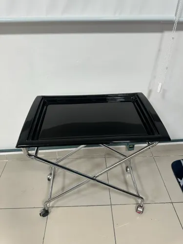 Mesa Auxiliar Dobrável para Servir Café com Rodízios - Aço Inox