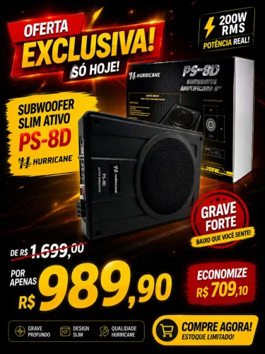 SUBWOOFER SLIM HURRICANE PS-8D 200W RMS - OFERTA RELÂMPAGO! ?