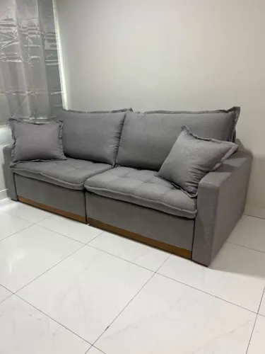 SOFA CAIXA ZERO MEDIDA 2.30 LINHO.COR BEHE OU CINZA DISPONÍVEL PRONTA ENTREGA