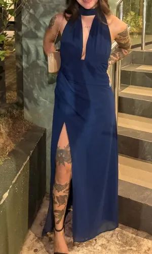 Vestido azul marinho festa longo