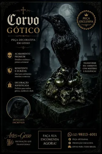 Escultura Pássaro negro - Decoração Gótica