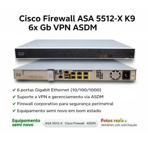 Cisco Firewall ASA 5512-X K9 6x Gb VPN ASDM Security Appliance Gigabit