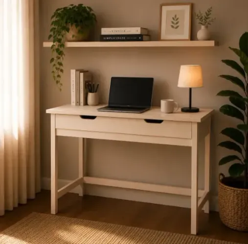 Escrivaninha Madeira Maciça 95cm Gaveta Versátil Home Office