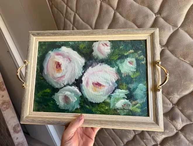 lindo quadro desenhado a mão tinta óleo flores brancas