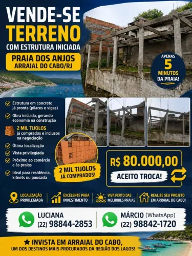 GRANDE CHANCE.TERRENO EM ARRAIAL DO CABO com vista para o mar