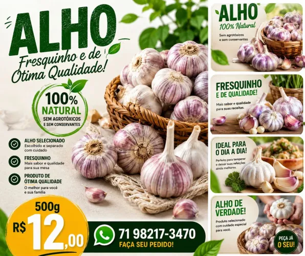 Alho Fresquinho 100% Natural - 500g por apenas R$ 12,00