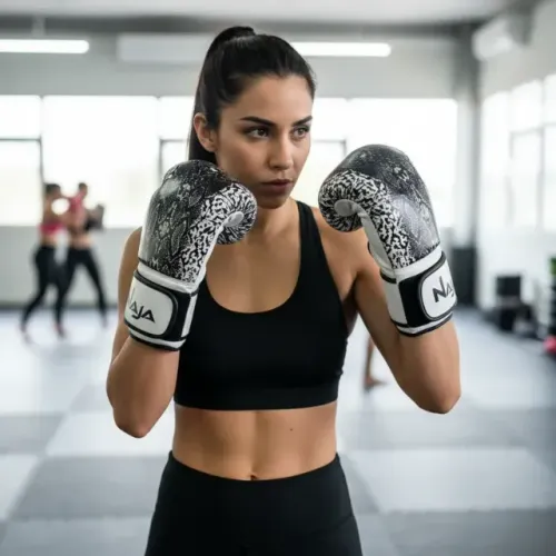 Luva Boxe Muay Thai Feminina Naja Animal Cobra Pérola 12oz