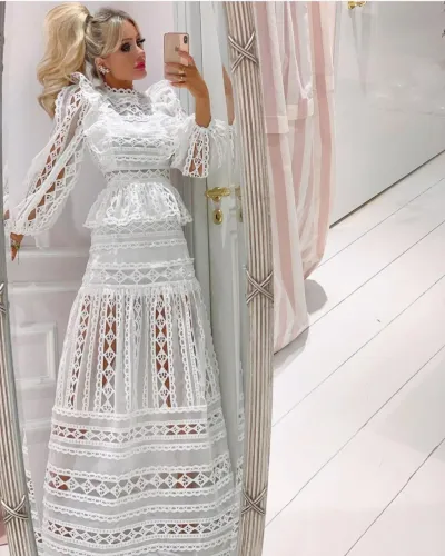 Vestido renda branco longo noiva 