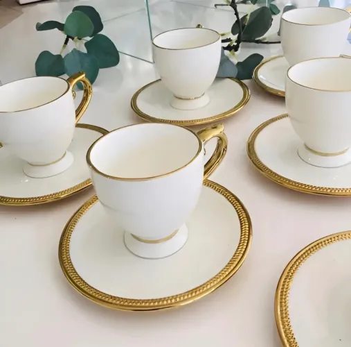 Jogo conjunto de 6 Xícaras Chá Porcelana Com Pires Paddy 200ml