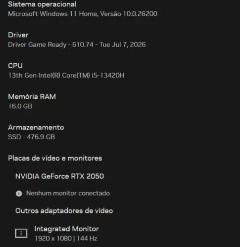 Notebook Gamer Acer Nitro V15 Ddr5 144hz I5-13420h Rtx2050 (Usado)