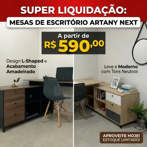 Kit/Lote 8 Mesas de Escritório Artany Next (Novas na Caixa e c/ Avaria)