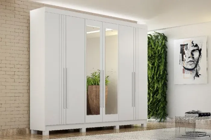 Guarda-Roupa Casal 6 Portas 4 Gavetas com Espelhos