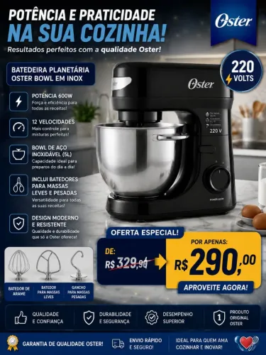 Batedeira Oster Bowl em Inox 220 volts