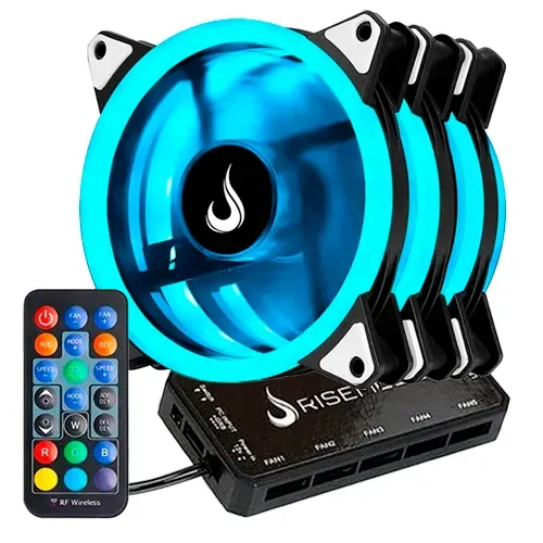 Kit Com 3 Ventoinhas Rise Mode Smart, 120mm, RGB, Preto - RM-FN-02-RGB