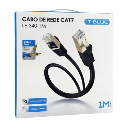 Cabo de Rede CAT7 IT-BLUE LE-340-1M RJ45 1 Metro Blindado 10Gbps 600MHz Alta Velocidade po
