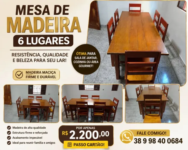 VENDO MESA MADEIRA MACIÇA COM SEIS CADEIRAS