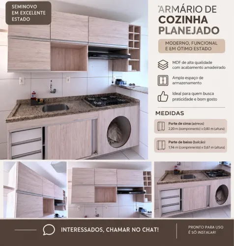 Armário de Cozinha Planejado em MDF - Seminovo e em Excelente Estado