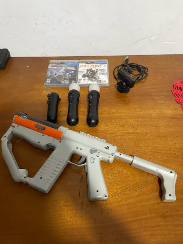 Kit PS3 Move Completo e Impecável - Câmera, Arma, Controle, 2 Bastões, 2 jogos
