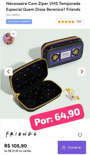 Nécessaire Com Zíper VHS Temporada Especial Quem Disse Berenice? Friends