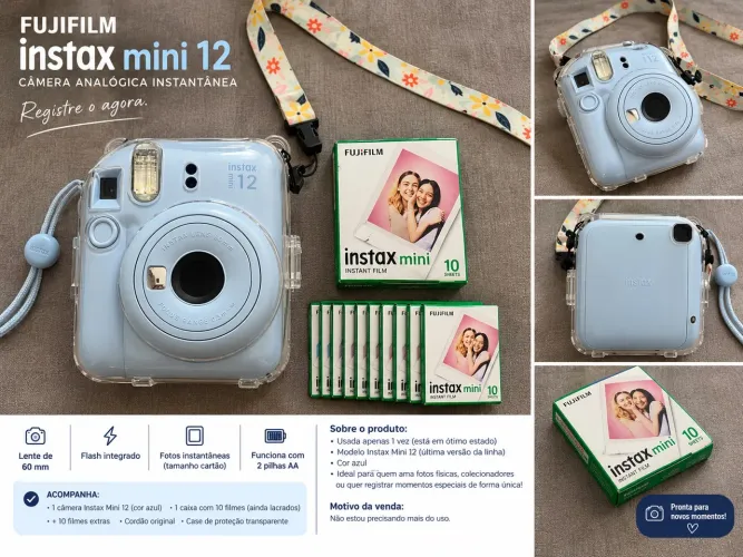 Câmera Fujifilm Instax Mini 12 Azul + Filme e Acessórios