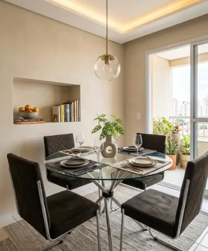 Mesa de Jantar 4 Lugares Tampo de Vidro e Pés Cromados