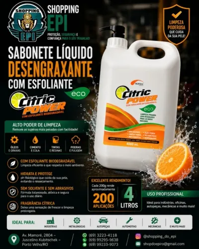 SABONETE LÍQUIDO DESENGRAXANTE COM ESFOLIANTE CITRIC POWER 4L - NUTRIEX