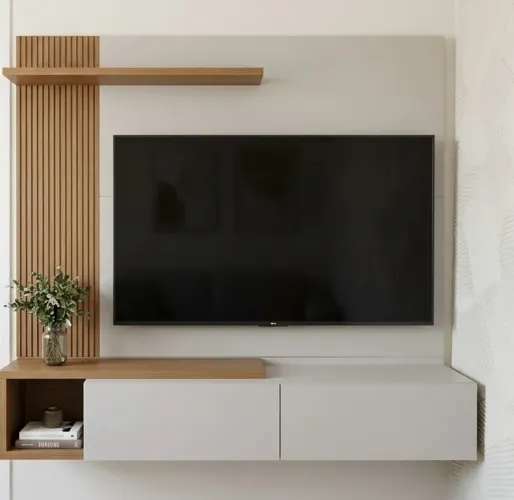 Painel de TV Suspenso com Rack e Ripado - Moderno e Excelente Estado!