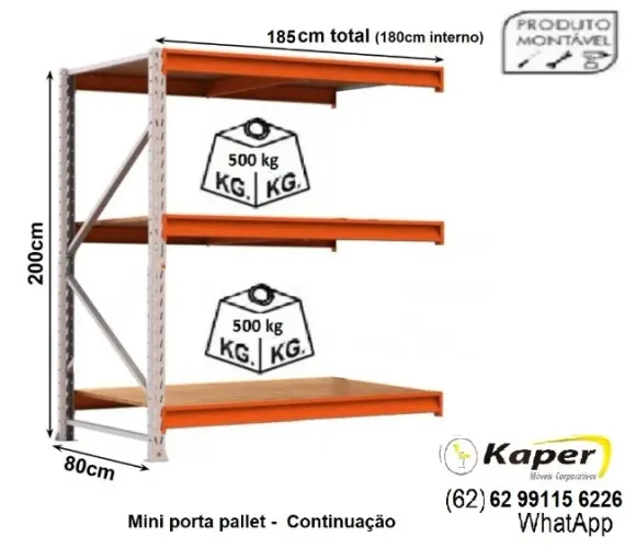 Palete / porta palet P-80 Continuação - 500Kg por nivel ( bandeja) - Novo - promoção