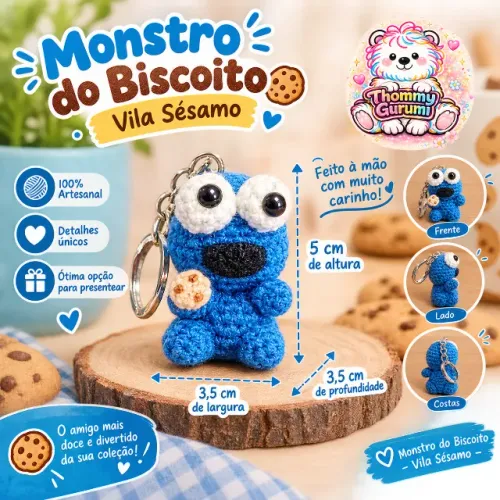 Amigurumi Monstro do Biscoito - Vila Sésamo - Feito de Croche