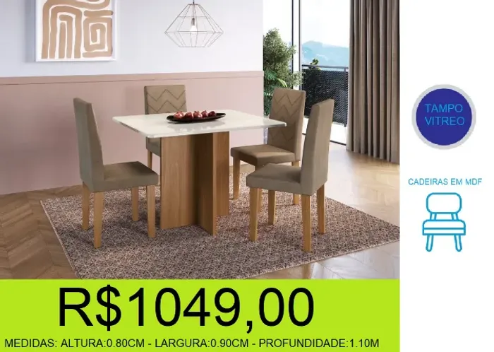 MESA - 4 CADEIRAS - COMPACTA - COMPRE E RETIRE HOJE MESMO