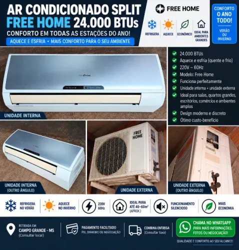 AR-CONDICIONADO FREE HOME 24.000 BTUs - QUENTE E FRIO
