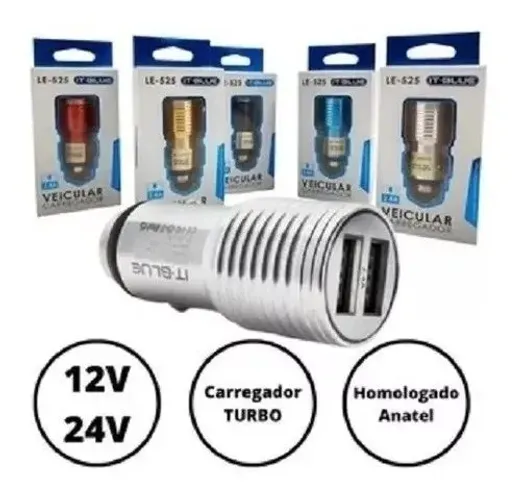 Carregador de carro automotivo para celular turbo power USB duplo