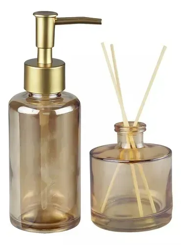 Kit Lavabo Luxo Porta Sabonete Líquido Com Difusor 3 Palitos