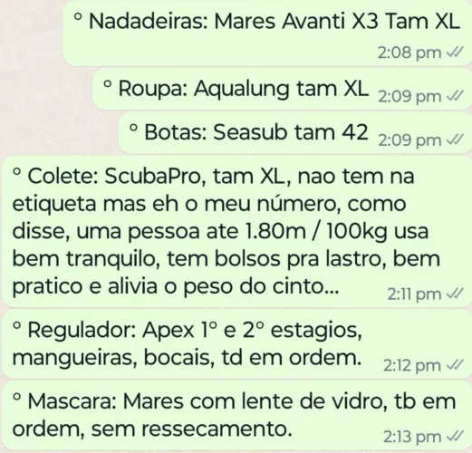 Equipamento completo de Mergulho