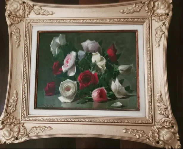 Gastão Formenti "Rosas" Rio de Janeiro 1958, óleo sobre Eucatex 42X50