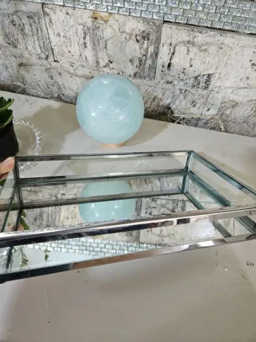 Bandeja de Vidro com Moldura de Metal - Decoração