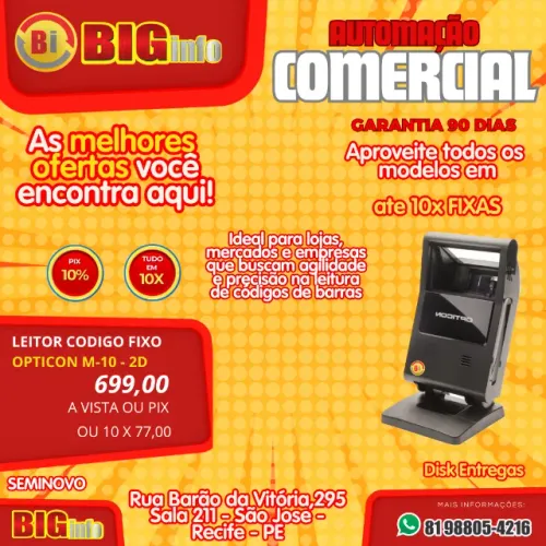 Leitor Scanner de Código de Barras Opticon M10 - 1D 2D 