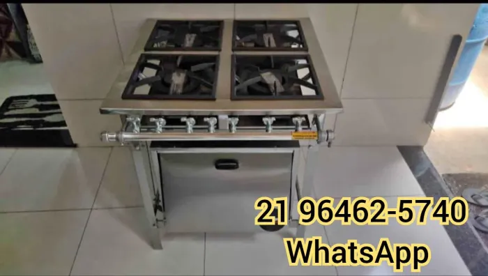 Fogão industrial de aço inox 4 bocas com forno