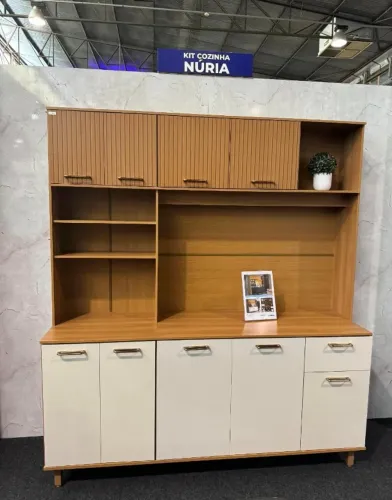 Armário Cozinha Núria Ripado 3D 9 Portas 1 Gaveta Larg. 1.80m- Produto Novo