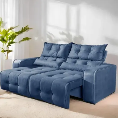 Sofa Retratil e Reclinavel Premier/Minas 2,00 m Veludo Azul 510 - DECORAR ESTOFADOS