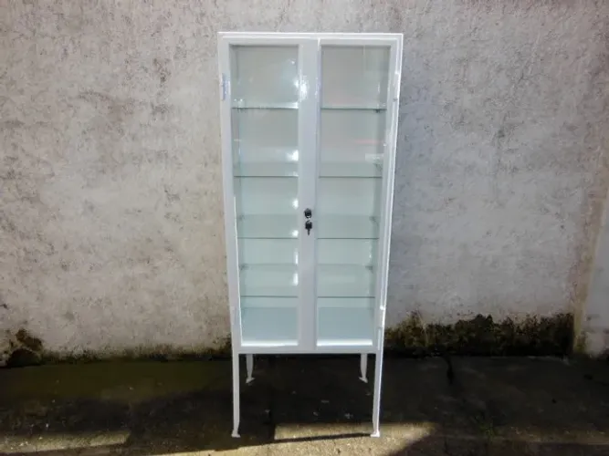 Cristaleira Vitrine Antiga Farmácia em Metal 161 X 60 X 40