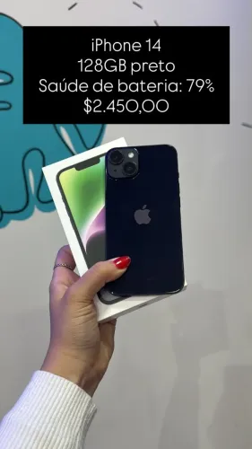 iPhone 14 / 128Gb Preto / saude de bateria: 79% / Todo Original e com Garantia / $2.450,00