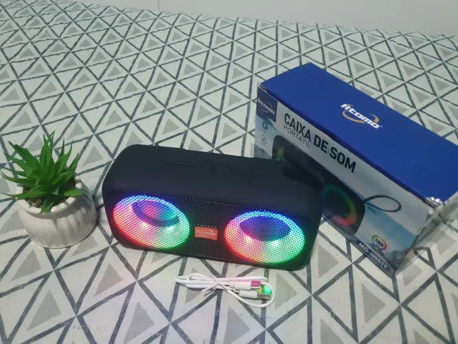 Caixa de Som Portátil RGB Bluetooth, sd, pen-drive
