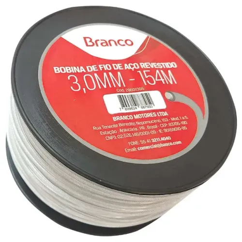 BOBINA DE FIO DE AÇO REVESTIDO 3 MM C/ 154 MT - BRANCO