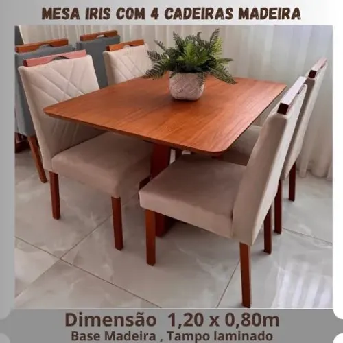 Mesa Iris 1,20 x 0,80 com 4 Cadeiras Madeira